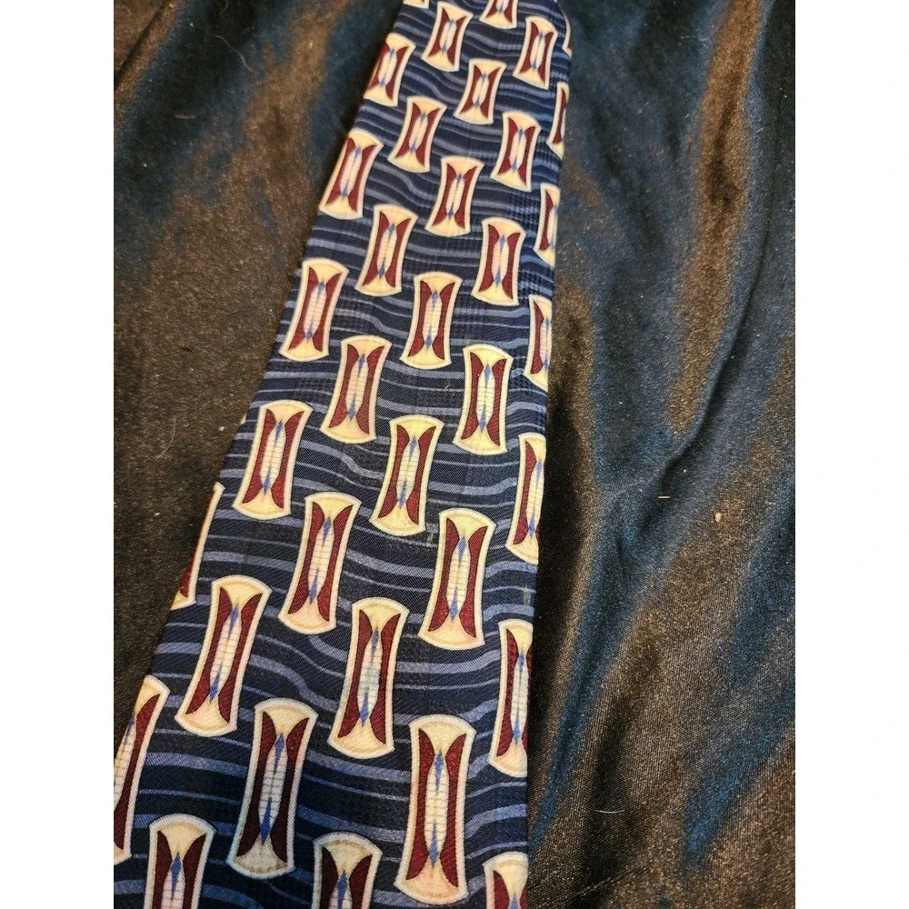 Mens Silk Necktie Blue Burgundy Geometric Hourglass Pattern Formal Business‎ Tie